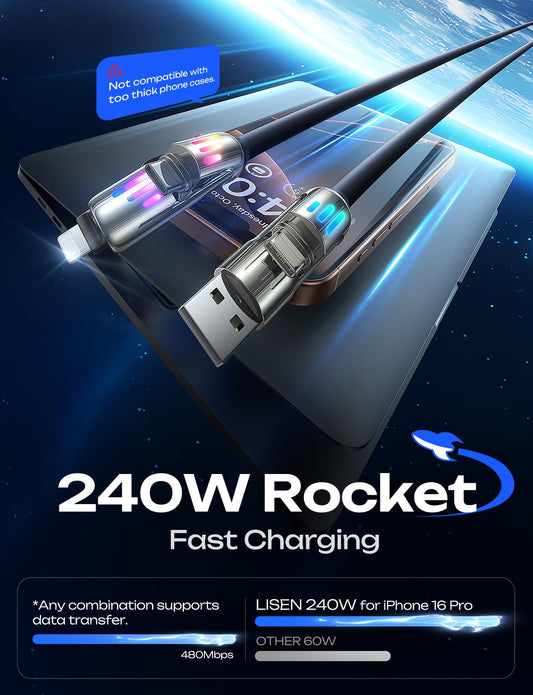 Cablu Multifuncțional USB-C cu Lumină